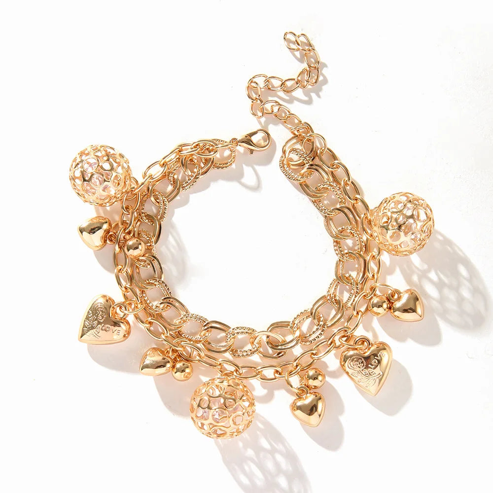 Wholesale Personalized Multi-Layer Electroplated Gold Bracelet Popular Foreign Trade Fashion Charm Bracelets Cut Ball Pendant