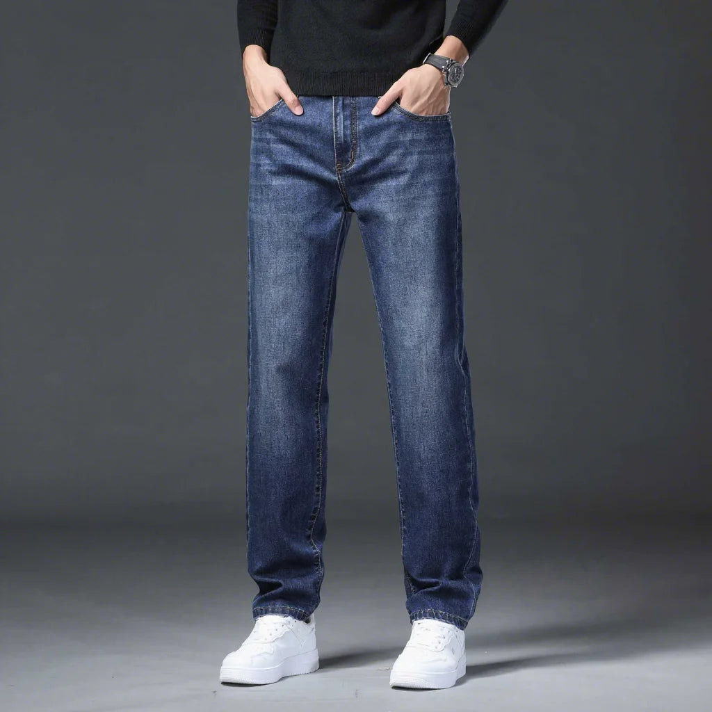 Cross-border Spring Summer New Men's Denim Jeans Trendy Loose Mid Waist Straight-leg Casual Medium Wash Factory Wholesale