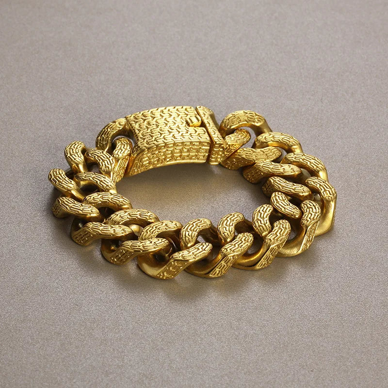 Men's Retro 220mm Stainless Steel Bracelet Cuban Links Gold Plated Trendy Religious Styles Fashion Chain Link Bracelets"