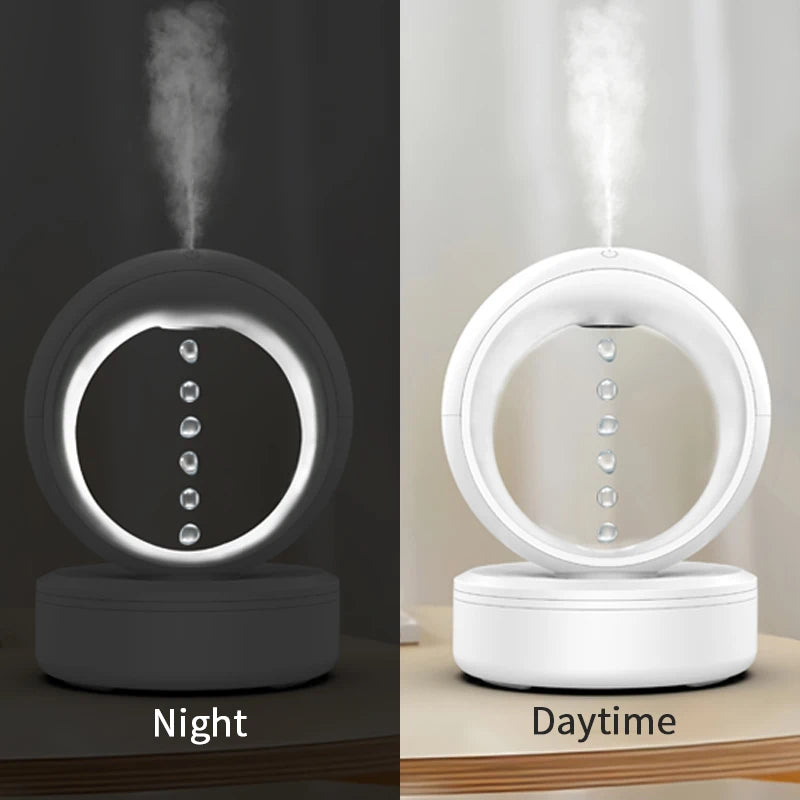 New Arrival Relaxing Rain Drop Sound Anti Gravity Humidifier 680ML Cool Mist Desktop Air Humidifier with White LED Night Light