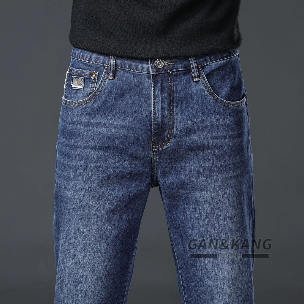 Cross-border Spring Summer New Men's Denim Jeans Trendy Loose Mid Waist Straight-leg Casual Medium Wash Factory Wholesale
