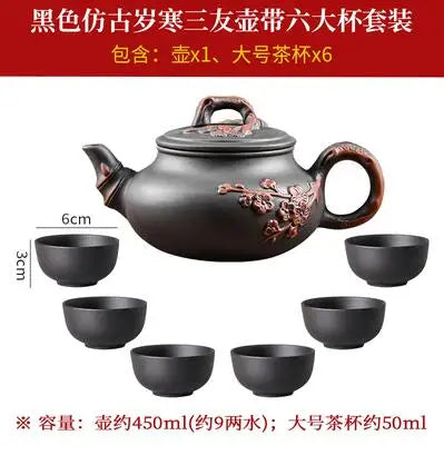 Yixing-Purple Clay Teapot and Teacup Set, Large Capacity, Clay Plum Blossom Pot, Kungfu Tea Set