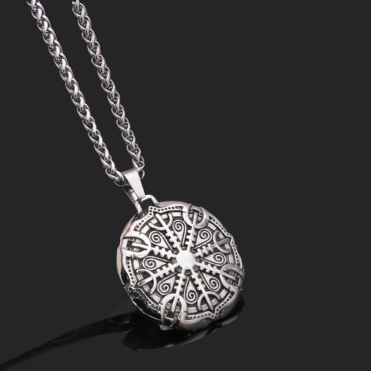 Viking Jewelry's Double-Sided Silver Plated Stainless Steel Pendant Trendy Vintage Butterfly Shape Compass Runes July Birthstone