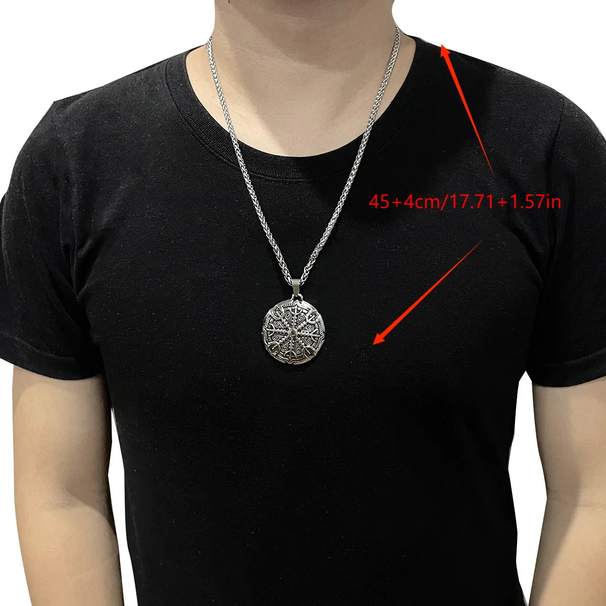 Viking Jewelry's Double-Sided Silver Plated Stainless Steel Pendant Trendy Vintage Butterfly Shape Compass Runes July Birthstone