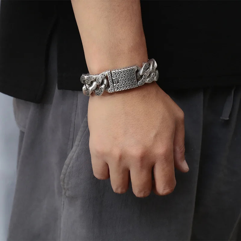 Men's Retro 220mm Stainless Steel Bracelet Cuban Links Gold Plated Trendy Religious Styles Fashion Chain Link Bracelets"