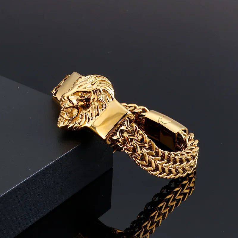 Lion King Charm Bracelet Men High Quality Stainless Steel Gold Silver Color Animal Wristband Fashion Jewelry Friendship Gifts