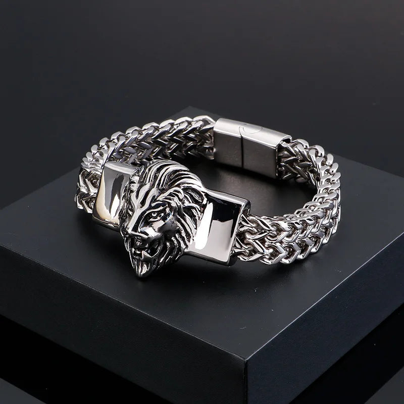 Lion King Charm Bracelet Men High Quality Stainless Steel Gold Silver Color Animal Wristband Fashion Jewelry Friendship Gifts