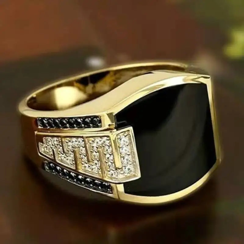 Men's Ring Retro Style Alloy Material Antique Silver Color Pattern Mysterious Artificial Zircon Inlay Trendy Party Luxury