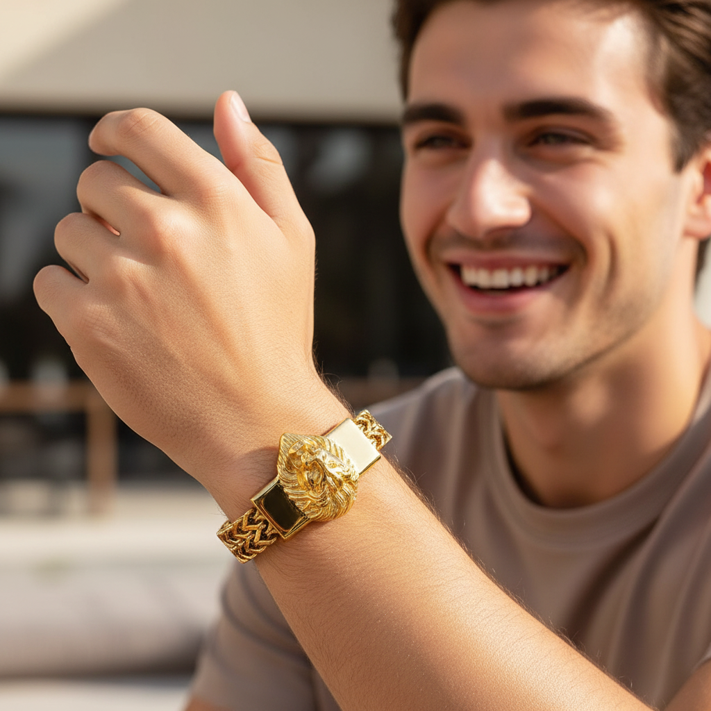 Lion King Charm Bracelet Men High Quality Stainless Steel Gold Silver Color Animal Wristband Fashion Jewelry Friendship Gifts