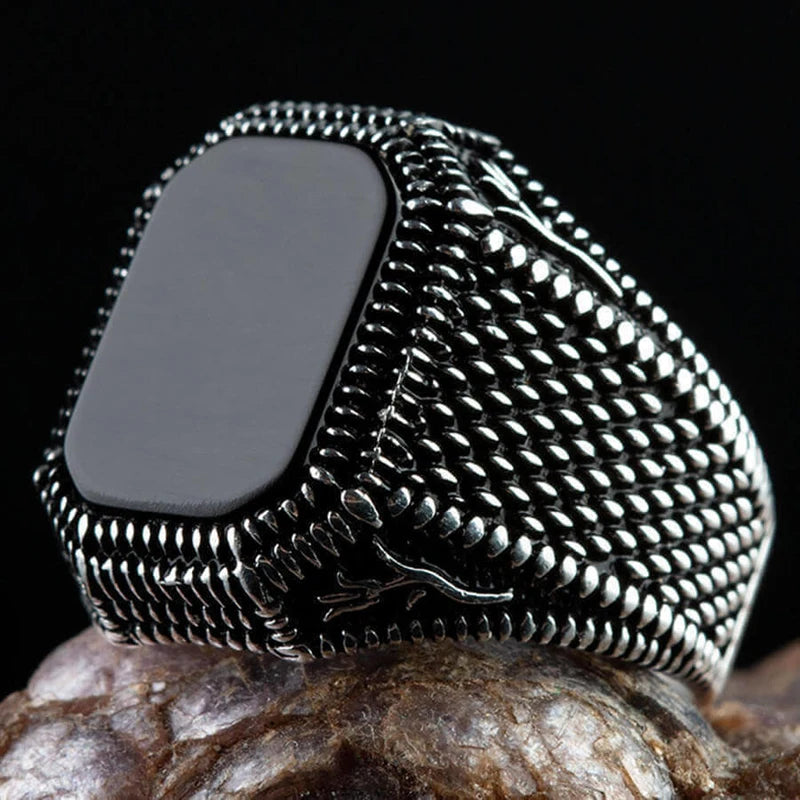 Men's Ring Retro Style Alloy Material Antique Silver Color Pattern Mysterious Artificial Zircon Inlay Trendy Party Luxury