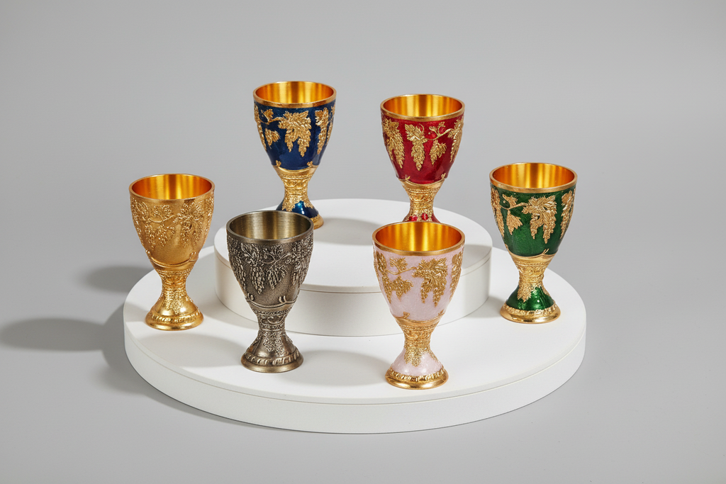 Factory Price Wine Glasses Spirits Cup Mini 30ml Vodka Goblet Retro Alloy Drinkware European Style Tableware Red Liquor Glass