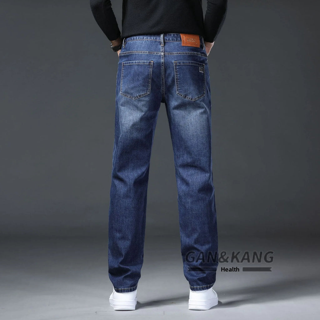 Cross-border Spring Summer New Men's Denim Jeans Trendy Loose Mid Waist Straight-leg Casual Medium Wash Factory Wholesale