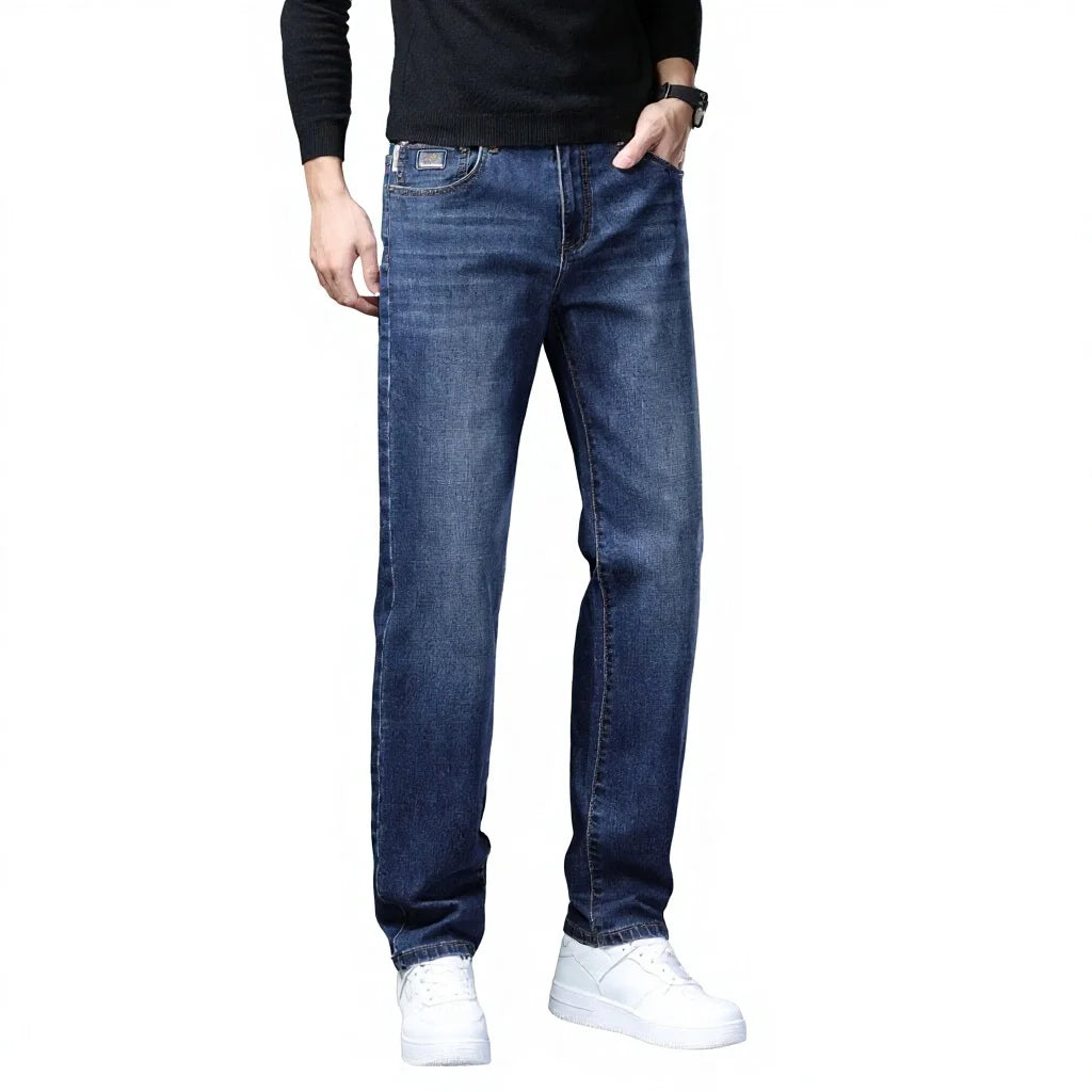 Cross-border Spring Summer New Men's Denim Jeans Trendy Loose Mid Waist Straight-leg Casual Medium Wash Factory Wholesale