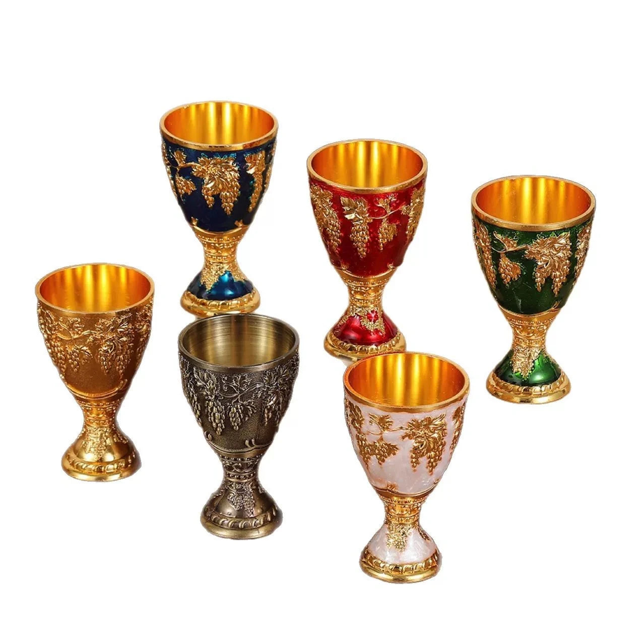 Factory Price Wine Glasses Spirits Cup Mini 30ml Vodka Goblet Retro Alloy Drinkware European Style Tableware Red Liquor Glass