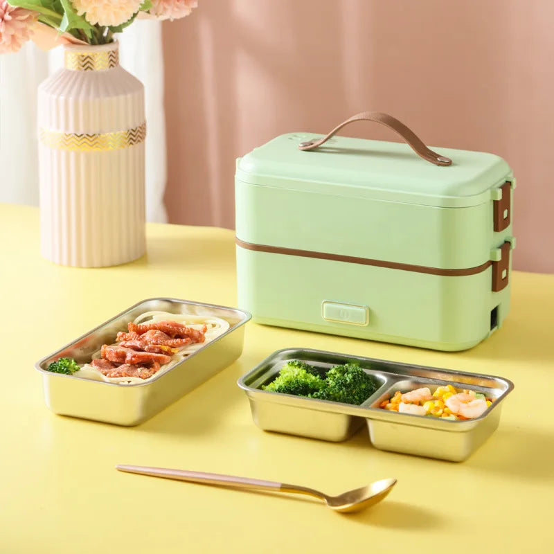 Hot Selling Stainless Steel Portable Electric Heating Lunch Box With Auto Warming Function for Office Travel and Camping Use