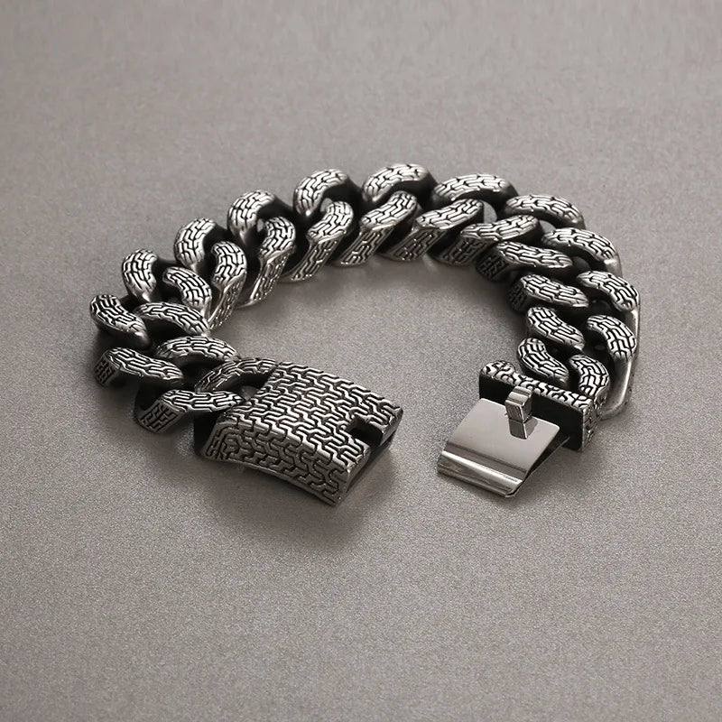 Men's Retro 220mm Stainless Steel Bracelet Cuban Links Gold Plated Trendy Religious Styles Fashion Chain Link Bracelets"