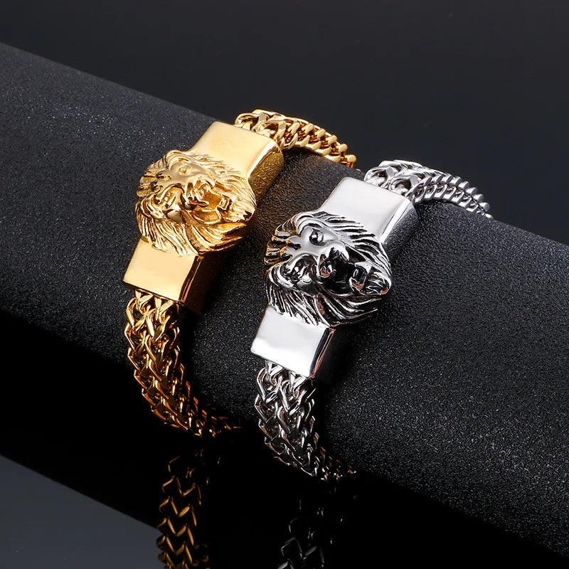 Lion King Charm Bracelet Men High Quality Stainless Steel Gold Silver Color Animal Wristband Fashion Jewelry Friendship Gifts