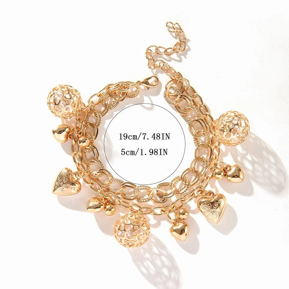 Wholesale Personalized Multi-Layer Electroplated Gold Bracelet Popular Foreign Trade Fashion Charm Bracelets Cut Ball Pendant