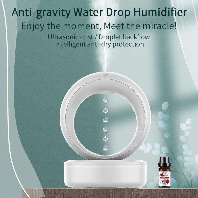 New Arrival Relaxing Rain Drop Sound Anti Gravity Humidifier 680ML Cool Mist Desktop Air Humidifier with White LED Night Light