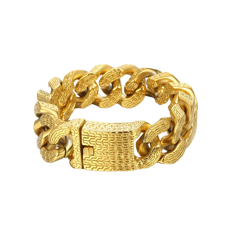 Men's Retro 220mm Stainless Steel Bracelet Cuban Links Gold Plated Trendy Religious Styles Fashion Chain Link Bracelets"