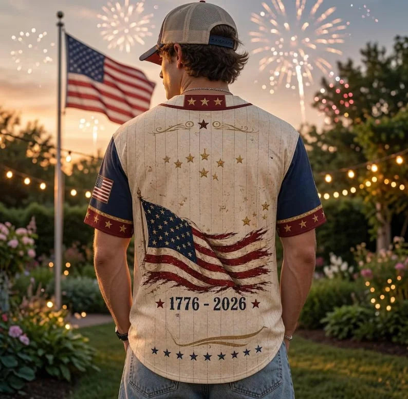 Custom Print Baseball Jersey, Print Baseball Jersey, 250th Anniversary Freedom Celebration, Black Baseball Jersey