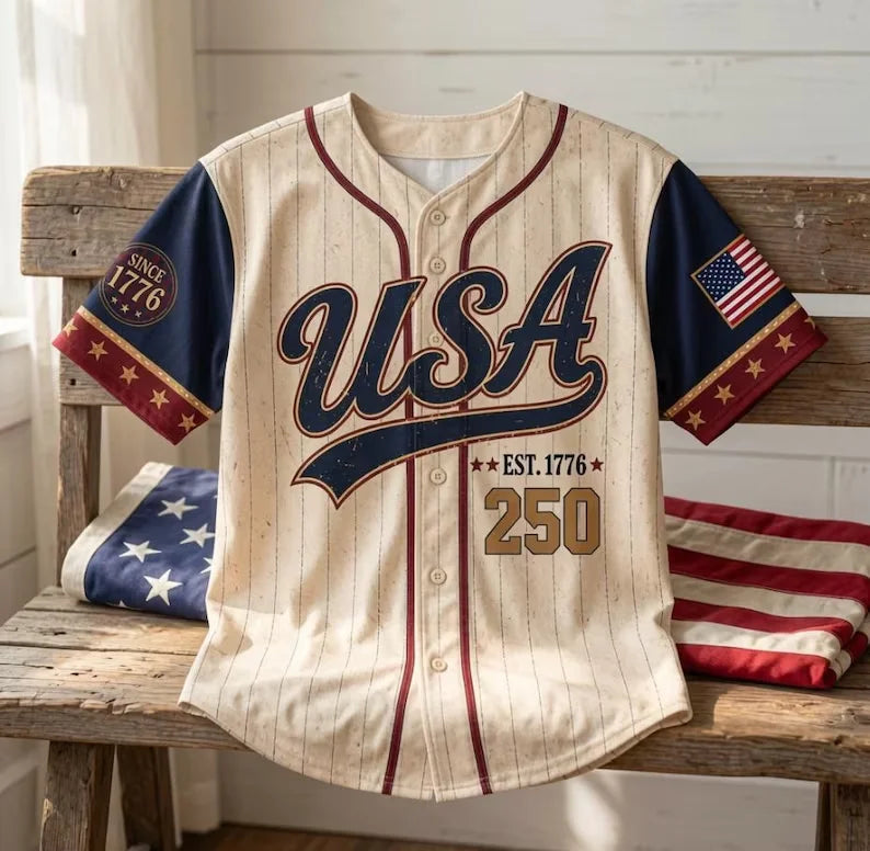 Custom Print Baseball Jersey, Print Baseball Jersey, 250th Anniversary Freedom Celebration, Black Baseball Jersey