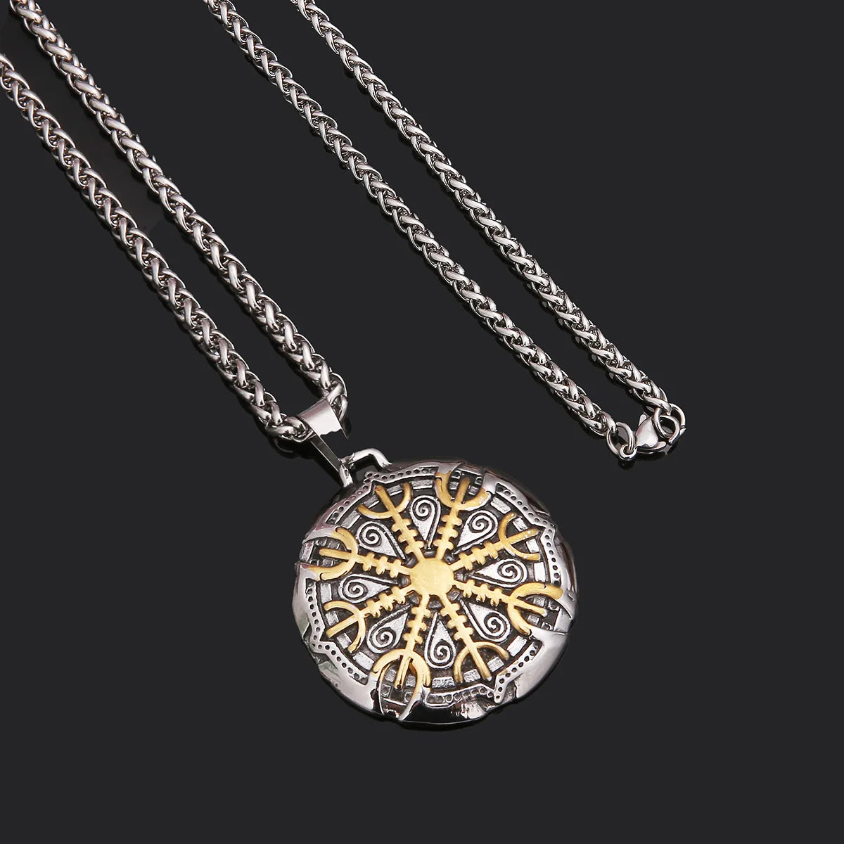 Viking Jewelry's Double-Sided Silver Plated Stainless Steel Pendant Trendy Vintage Butterfly Shape Compass Runes July Birthstone