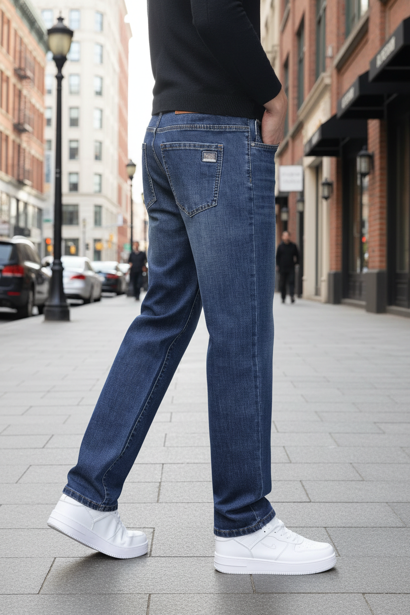 Cross-border Spring Summer New Men's Denim Jeans Trendy Loose Mid Waist Straight-leg Casual Medium Wash Factory Wholesale