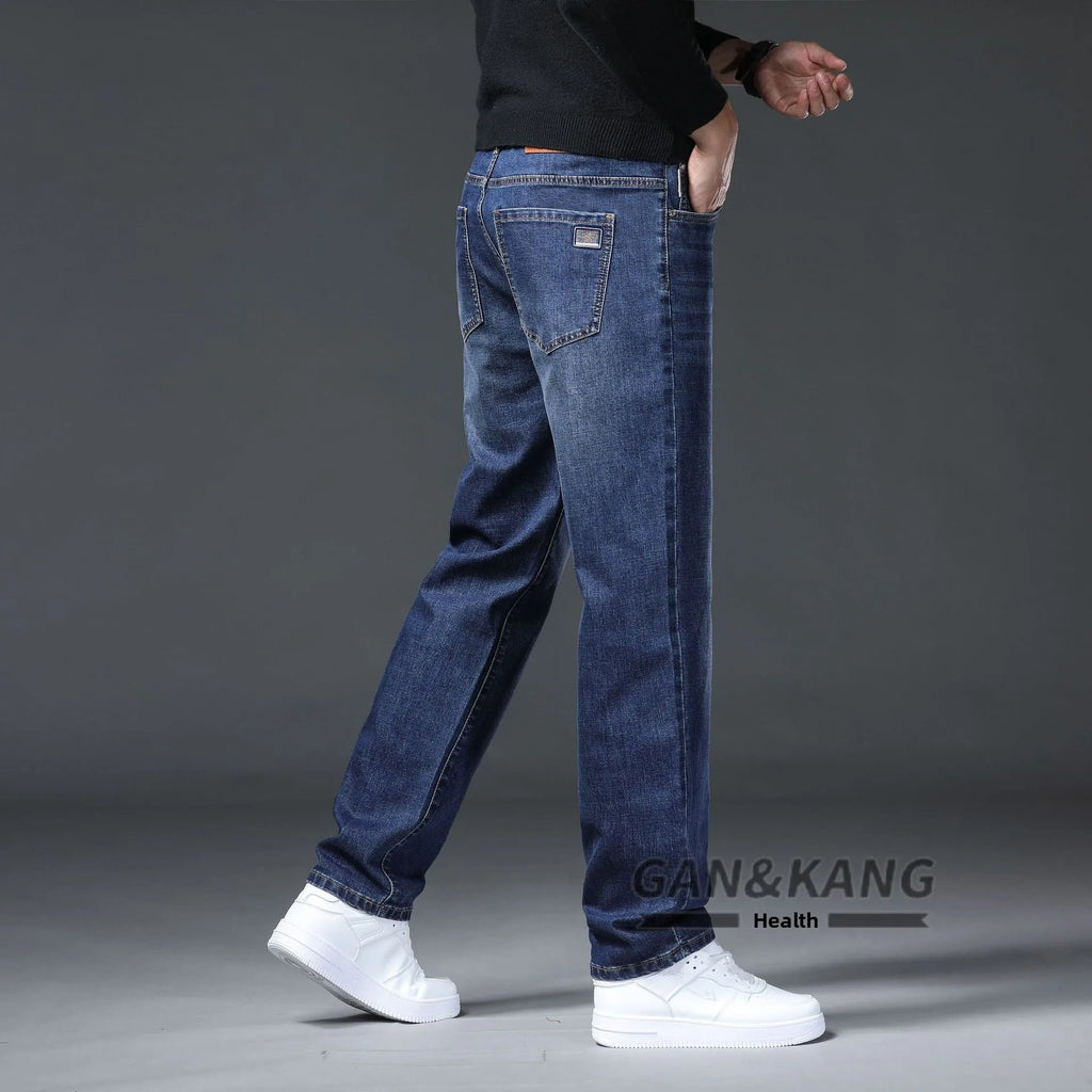 Cross-border Spring Summer New Men's Denim Jeans Trendy Loose Mid Waist Straight-leg Casual Medium Wash Factory Wholesale