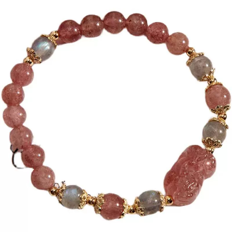 Light Luxury Peach Blossom Natural Pink Crystal Strawberry Crystal Bracelet Women Ins Niche Lucky Lucky Bracelet Girlfriends