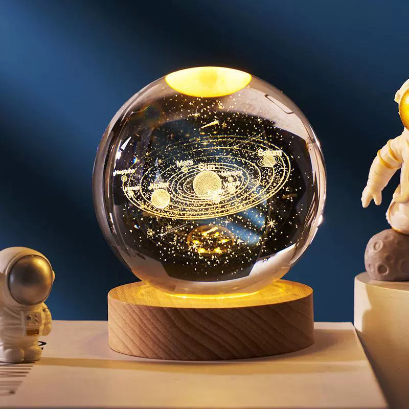 Japanese Quality Creative Galaxy Crystal Ball 3D Inner Carving Cross-Border Luminous Base Small Night Lamp Glass Ball Small Ornaments