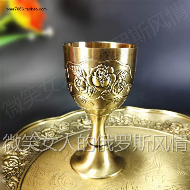 Special Offer Russian R117 Tin Metal Goblets Wine Glass Fully Golden Rose Capacity 100.00G 100ml Thick