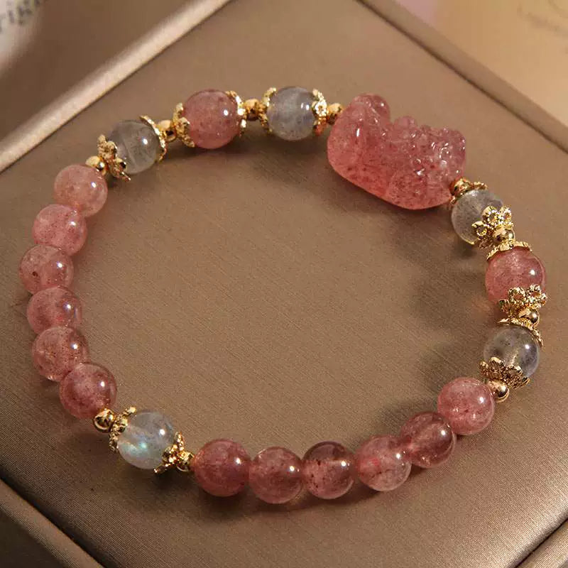 Light Luxury Peach Blossom Natural Pink Crystal Strawberry Crystal Bracelet Women Ins Niche Lucky Lucky Bracelet Girlfriends