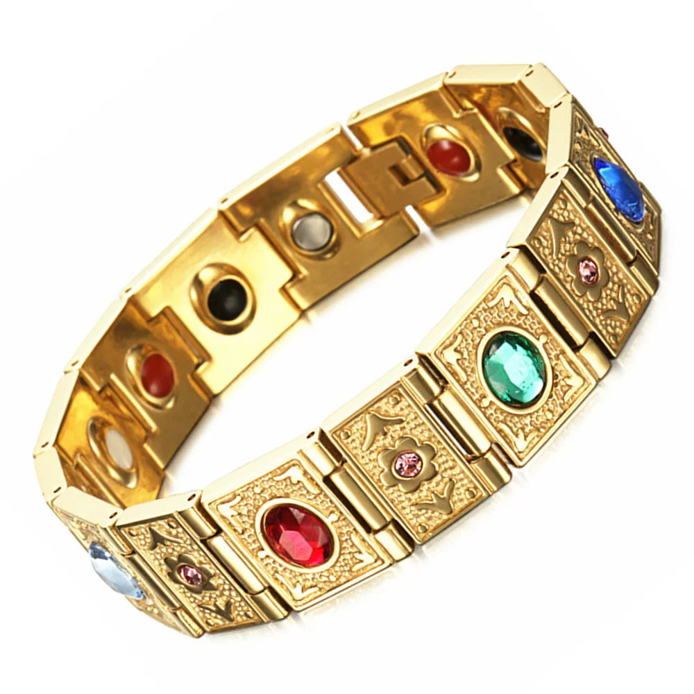 Dongguan Tengda Bracelet Energy Magnet Bracelet Men Retro Titanium Steel Ornament Yellow Gold European and American Hipster Men's Jewelry