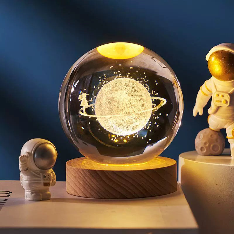 Japanese Quality Creative Galaxy Crystal Ball 3D Inner Carving Cross-Border Luminous Base Small Night Lamp Glass Ball Small Ornaments