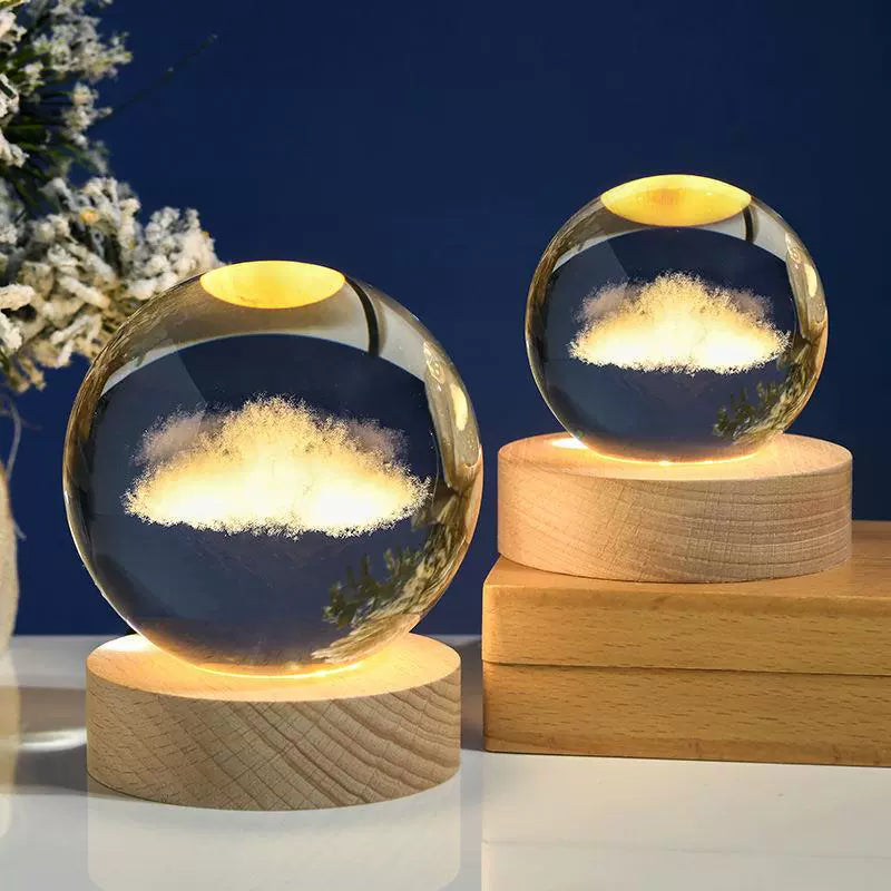 Japanese Quality Creative Galaxy Crystal Ball 3D Inner Carving Cross-Border Luminous Base Small Night Lamp Glass Ball Small Ornaments