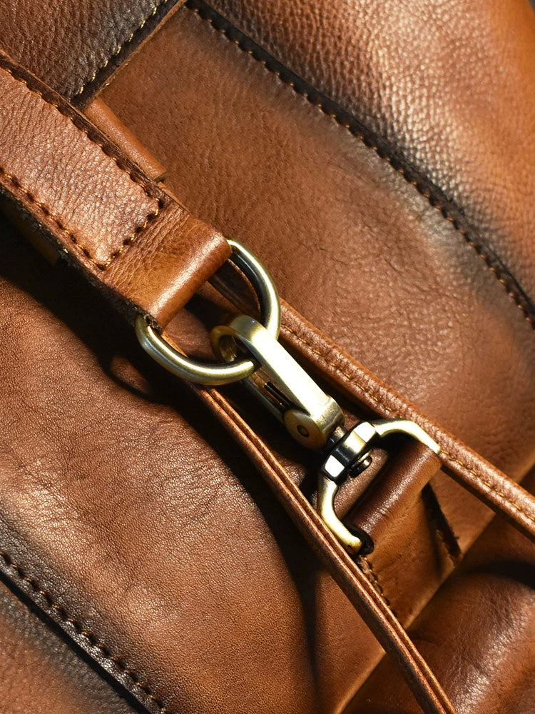 Retro Hand-Rub Color Vegetable Tanned Leather Backpack Men's Bag Casual Travel Leather Backpack 14-Inch Laptop Bag