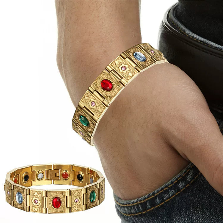 Dongguan Tengda Bracelet Energy Magnet Bracelet Men Retro Titanium Steel Ornament Yellow Gold European and American Hipster Men's Jewelry