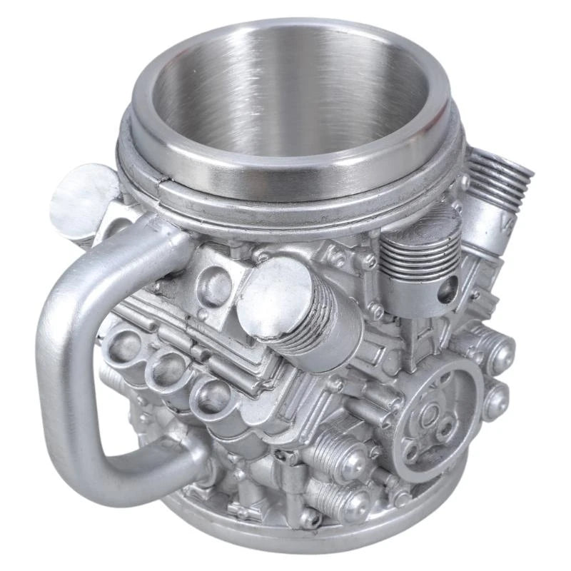 Stainless Steel Resin Insulated Coffee Mug with Engine Mechanical Detailing Beer Cup For Automotive Enthusiasts