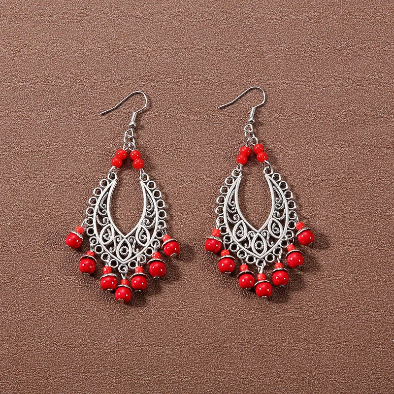 Bohemian fringed turquoise personality temperament earrings jewelry