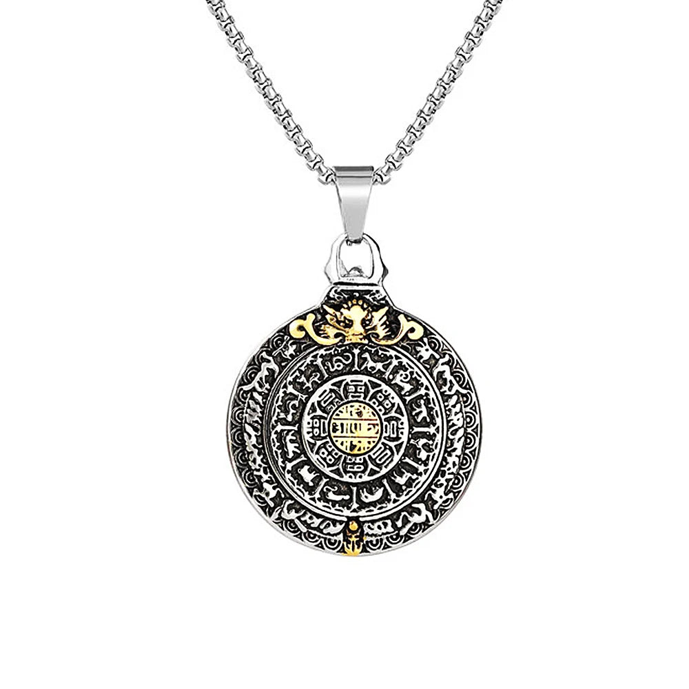 Retro Amulet Nine Palaces Bagua Pendant Stainless Steel Zodiac Men Necklace Punk Pendant Chain Fashion Jewelry Gift