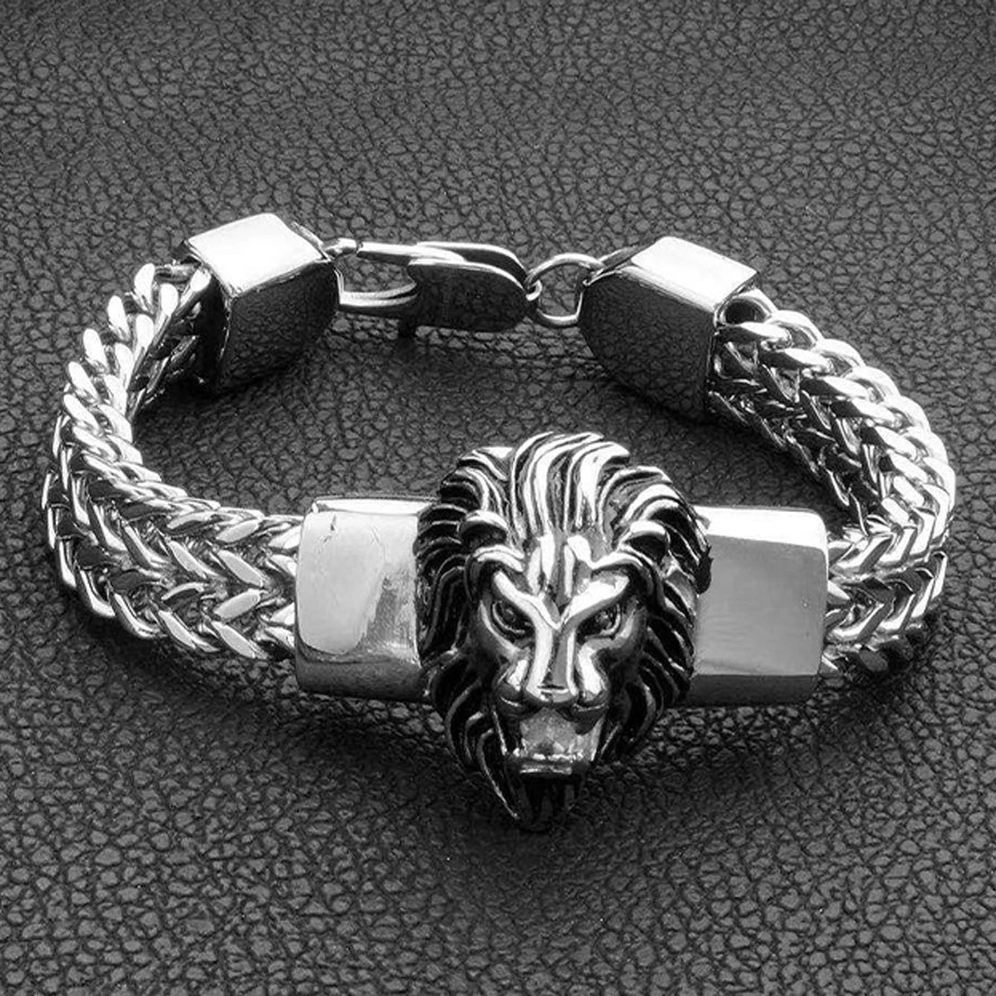 8.66inch Cool Gold Color Lion Head Bracelet Men Stainless Steel Franco Link Chain Luxury Man Bracelet Gift