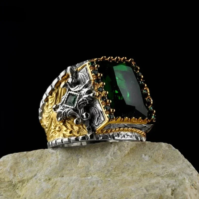 New Copper Material Open Adjustable Ring Amber Gemstone Personality High Jewelry Fashion Luxury Business Men's High-end Ring