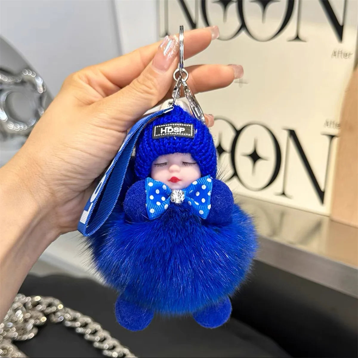 Real fox fur doll car keychain pendant cute plush doll school bag pendant couple gift