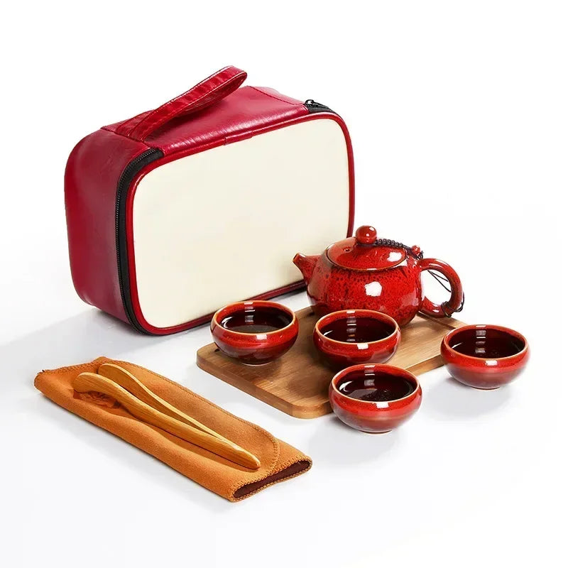 Creative Outdoor Travel set tea Portable Chinese Fu Kung Tea Set Teapot [1 + 4 Cups] with Tea Tray Free Shipping