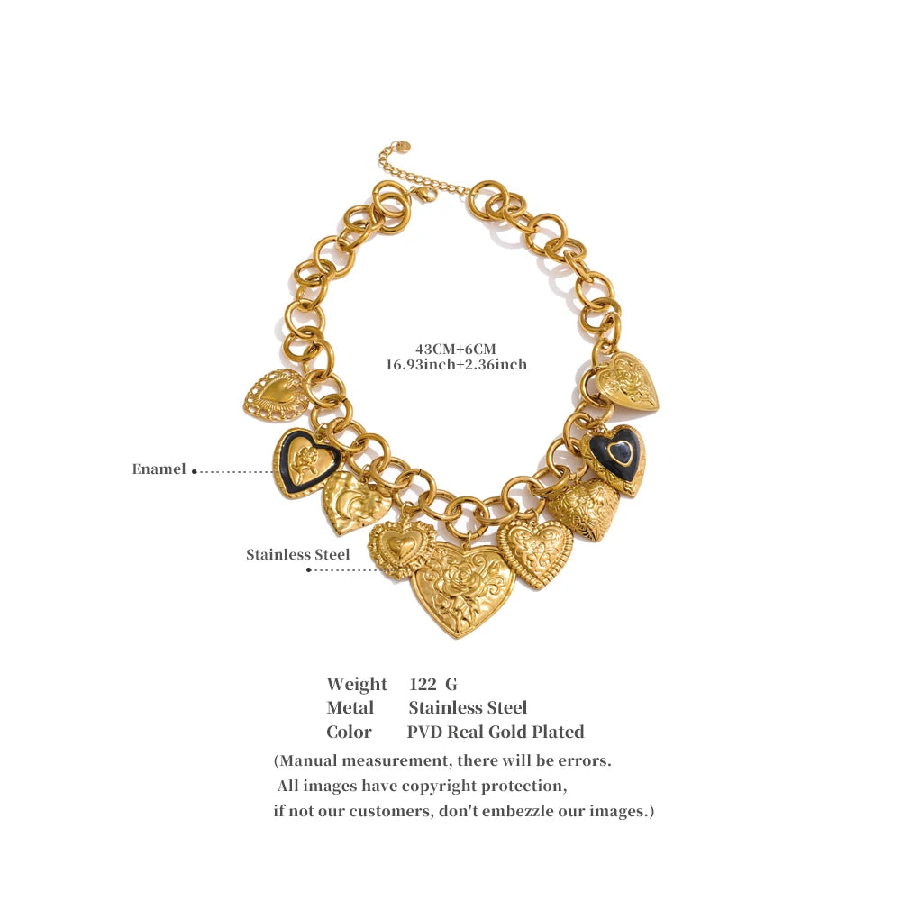Yhpup Statement Stainless Steel Charms Heart Pendant Necklace Waterproof 18K Gold PVD Plated Stainless Steel Collar Jewelry 2025