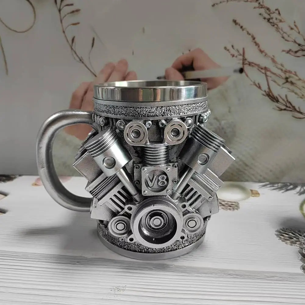 Cup For Car Enthusiasts V8 Engines Stainless Steel Coffee Mug Funny V6 Car Engine Design Mug Coffee Cup Cocktail Mug Tea