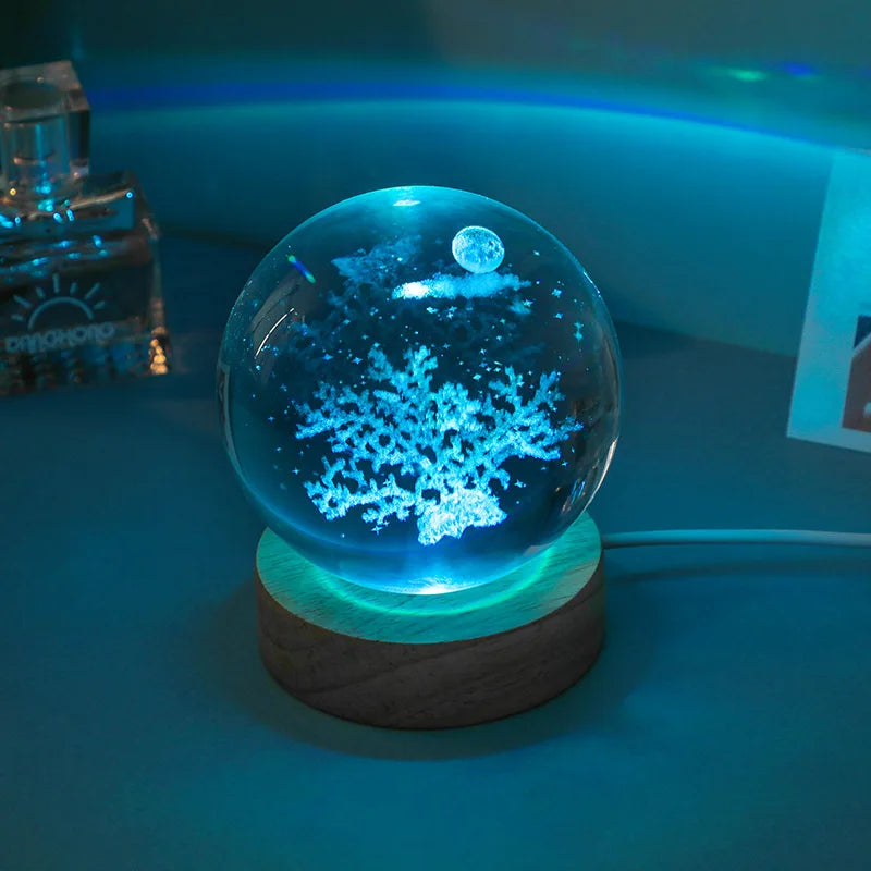 3D Crystal Lights Lamp Glowing Planetary Galaxy Night Light Crystal Ball Night Lights Bedside Light Home Decor Christmas Gift