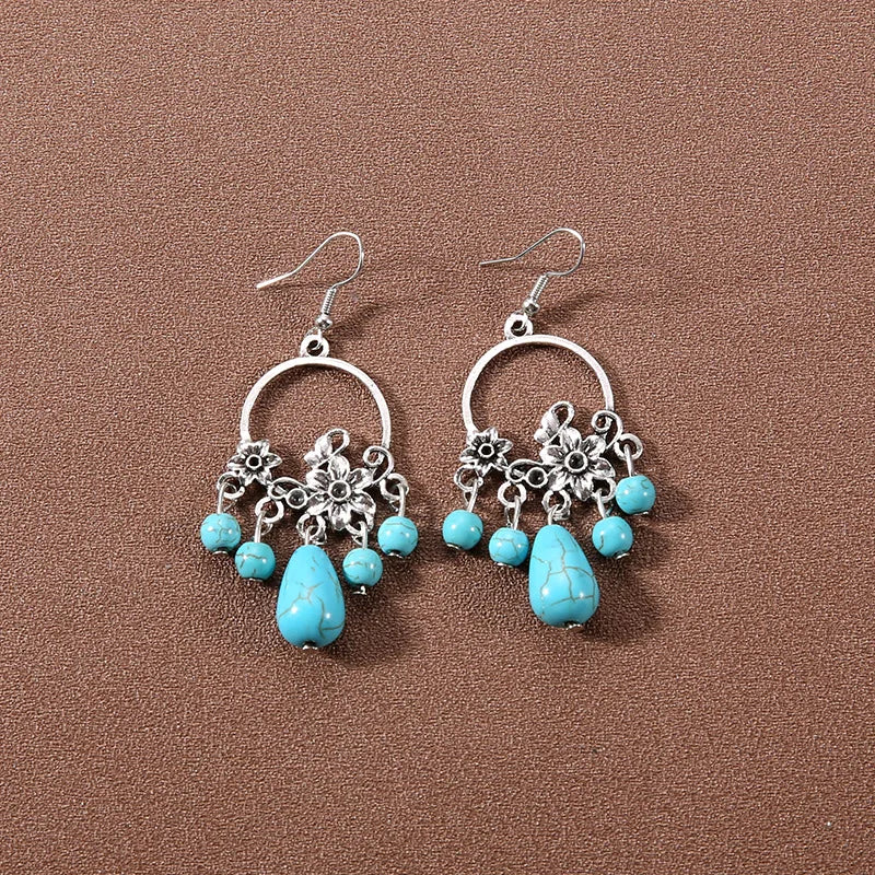 Bohemian fringed turquoise personality temperament earrings jewelry