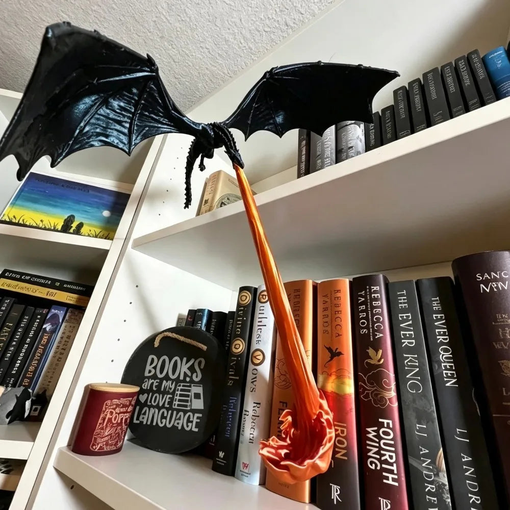 Creative 3D Dragon Flame Bookend Decor Ornament Unique Book Corner Shelf Statue for Home Office Desktop Tabletop Decoration
